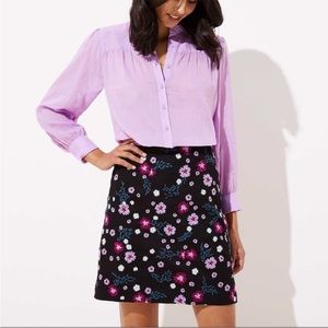 Ann Taylor LOFT Black Floral Embroidered Skirt